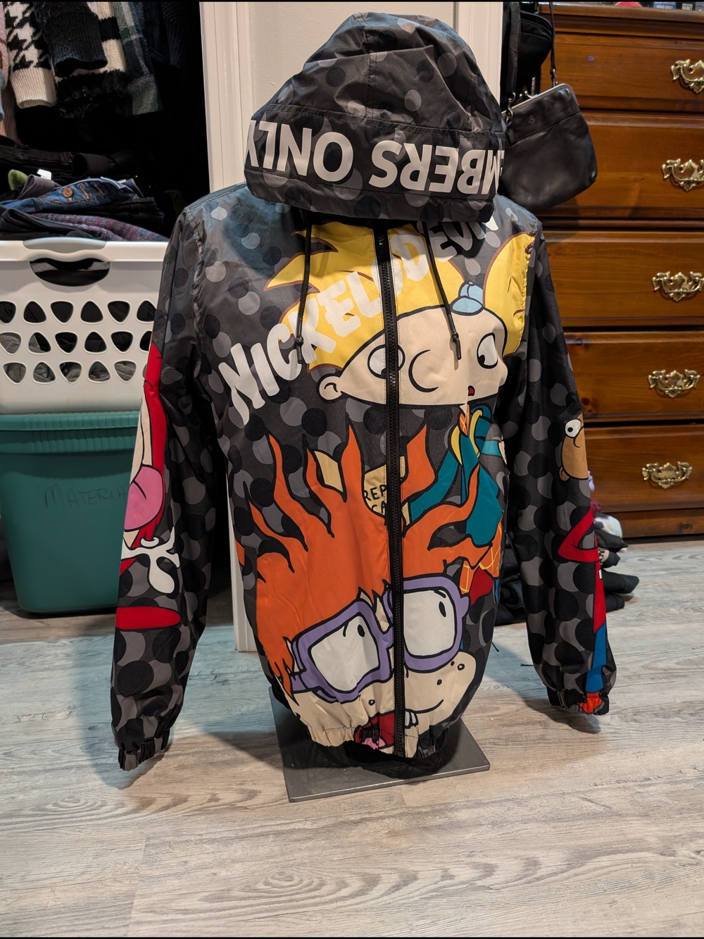 Members Only Black Multi Rugrats Graphic Hooded Jacket